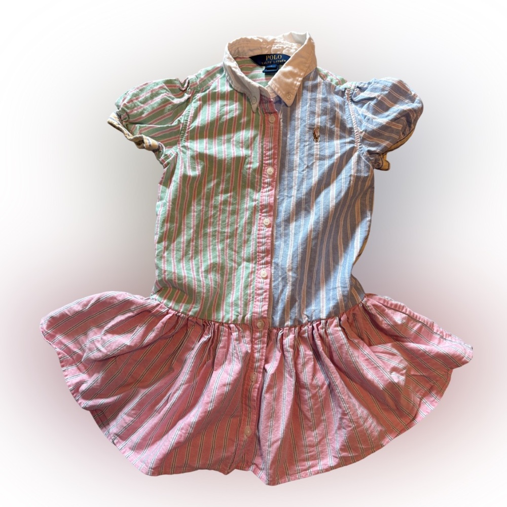 Vintage Polo Ralph Lauren Girls Striped Cotton Shirtdress Easter Spring 5 Years